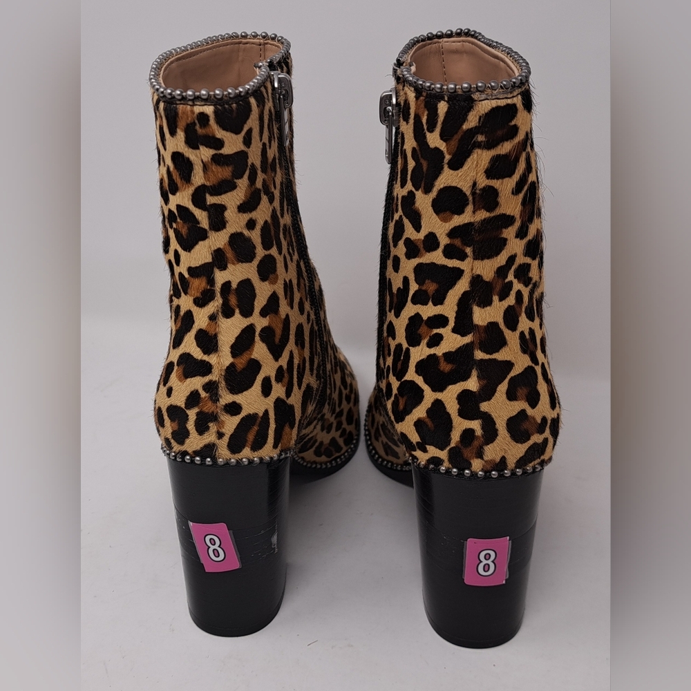NWT Coach Drea Ankle Boots Bootie Zip Shoes Heels Leopard Calf Fur 8 US 38.5 EU - Picture 7 of 14